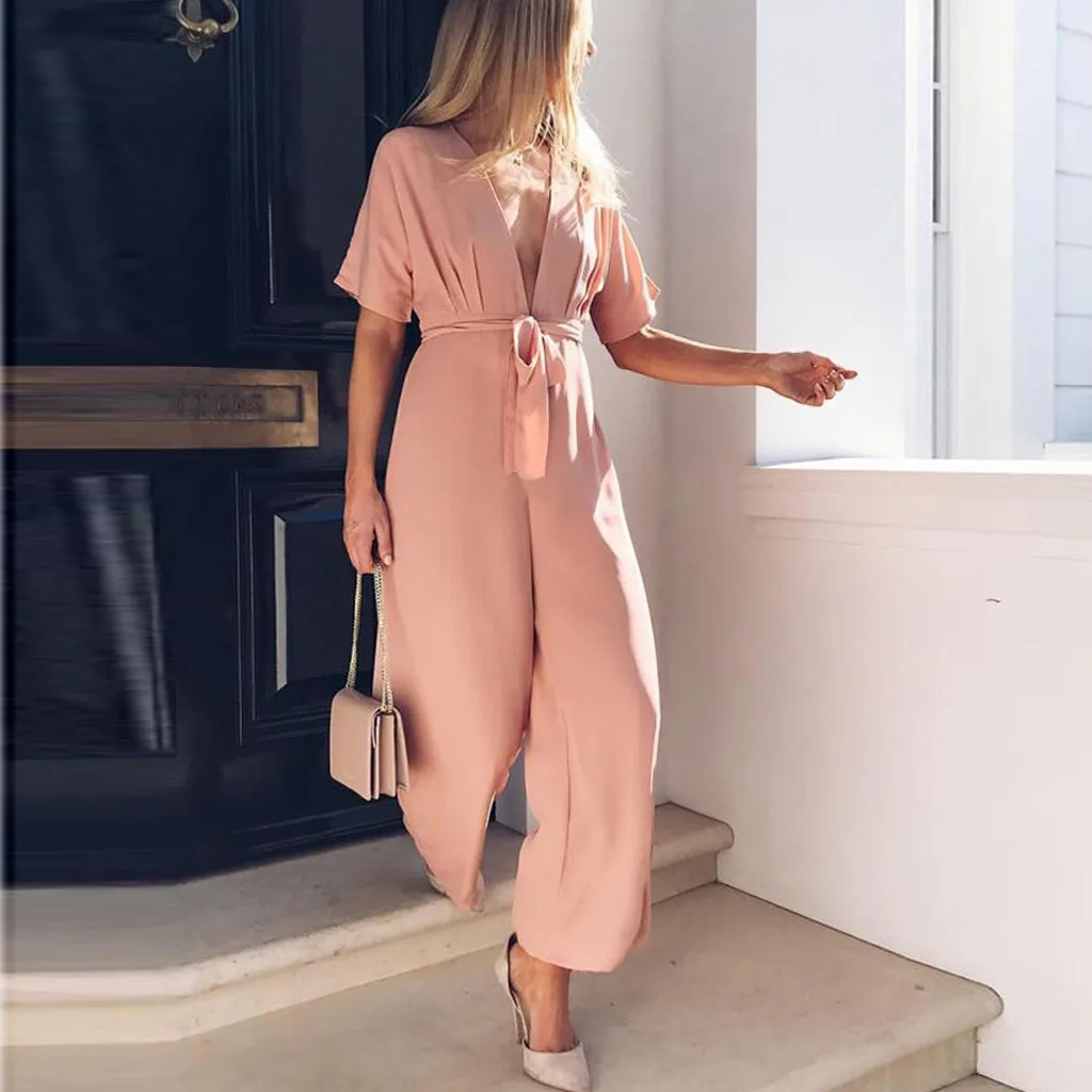 Summer Women Chiffon Wide Leg Jumpsuit Loose Jumpsuit Plus Size Summer Playsuit Ladies Belt Short Sleeve Low Cut Casual Jumpsuit
Summer Women Chiffon Wide Leg Jumpsuit Loose Jumpsuit Plus Size Summer Playsuit Ladies Belt Short Sleeve Low Cut Casual Jumpsuit