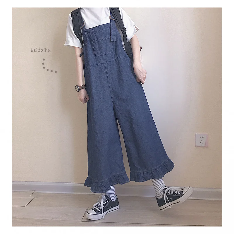 Korean Style Women Casual Ruffles Denim Jumpsuits Romper Vintage Suspender Bib Overall 2019 New Spring Loose Wide Legs Jumpsuits
Korean Style Women Casual Ruffles Denim Jumpsuits Romper Vintage Suspender Bib Overall 2019 New Spring Loose Wide Legs Jumpsuits