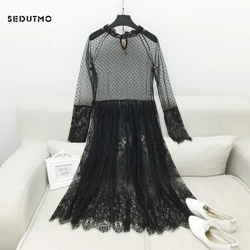 SEDUTMO 2018 Summer Lace Dress Women Sexy Long Sleeve Maxi Mesh Dresses Beach Basic Vintage Black Party Dress ED209
SEDUTMO 2018 Summer Lace Dress Women Sexy Long Sleeve Maxi Mesh Dresses Beach Basic Vintage Black Party Dress ED209