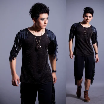 Costumes Men fashion personality punk tassel patchwork costume half sleeve fifth sleeve t-shirt black
Costumes Men fashion personality punk tassel patchwork costume half sleeve fifth sleeve t-shirt black