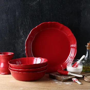 Ceramic Plate Round Tray Red Dish Platos Christmas Plate Griddle Pizza Plate Heat Resistant Soup Tray Delicate Tableware 1pcs
Ceramic Plate Round Tray Red Dish Platos Christmas Plate Griddle Pizza Plate Heat Resistant Soup Tray Delicate Tableware 1pcs