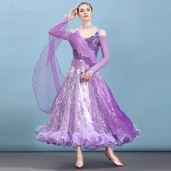 New purple Ballroom Dance Dress Women Waltz Competition Standard Dance Dress Lady Flamenco Dance Costumes Modern Dance Clothing 
New purple Ballroom Dance Dress Women Waltz Competition Standard Dance Dress Lady Flamenco Dance Costumes Modern Dance Clothing