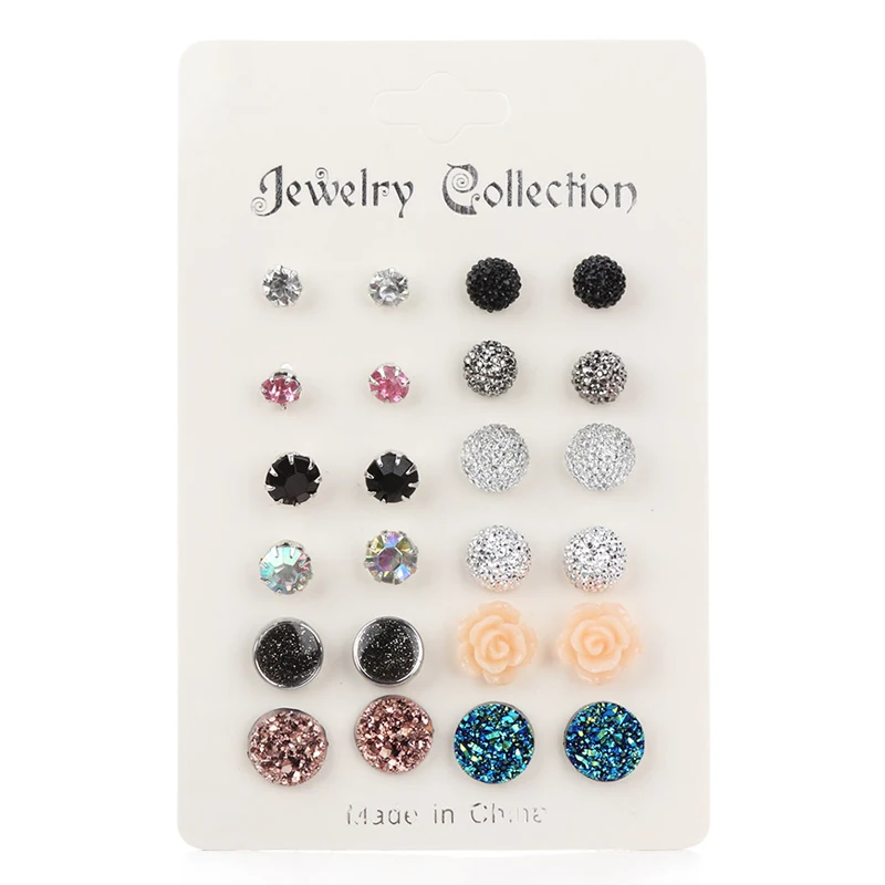 Fashion 6/12 Pair/set Women Rainbow Crystal Zircon Stud Earrings for Women Piercing Metal Ball Flower Earrings Jewelry oorbellen
Fashion 6/12 Pair/set Women Rainbow Crystal Zircon Stud Earrings for Women Piercing Metal Ball Flower Earrings Jewelry oorbellen