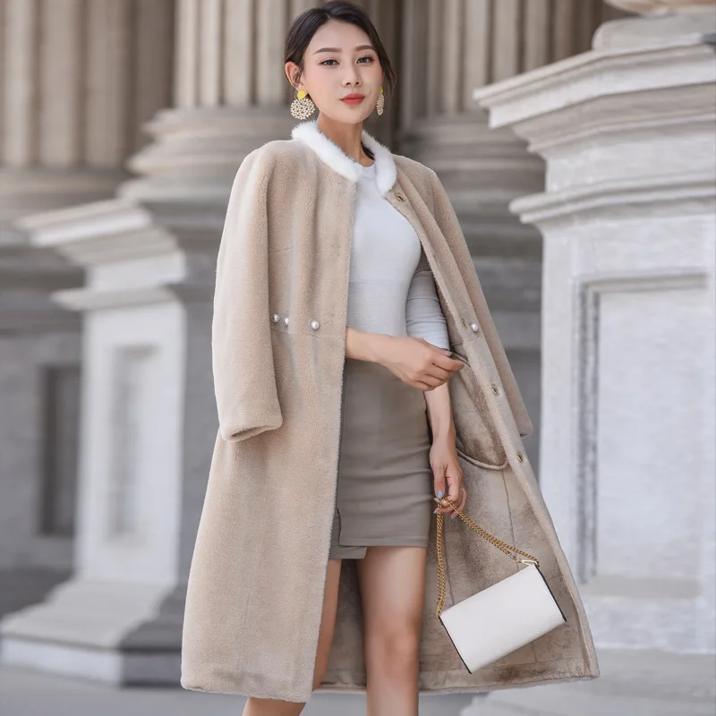 100% Wool Coat Women Long Autumn Winter Real Fur Female Jacket Mink Collar Slim Korean Clothes 2019 172088 KJ2507 | Женская одежда