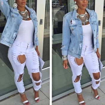 Denim Jacket Women Autumn Hole Coats Long Sleeve Jeans Jackets Lapel Tops Pocket Single Breasted Casual Outerwear Coat
Denim Jacket Women Autumn Hole Coats Long Sleeve Jeans Jackets Lapel Tops Pocket Single Breasted Casual Outerwear Coat
