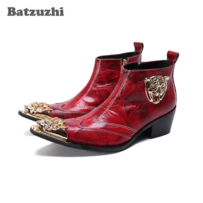 Batzuzhi Luxury Boots Men Pointed Metal Tip Soft Leather Ankle Boots Zip Red Wedding and Party Boots Bota Masculina, Big US6-12
Batzuzhi Luxury Boots Men Pointed Metal Tip Soft Leather Ankle Boots Zip Red Wedding and Party Boots Bota Masculina, Big US6-12