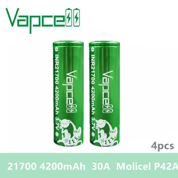4pcs Vapcell INR 21700 battery 4200mah 30A rewrap molicel P42A battery rechargeable battery for Electronic Cigarette vape mod
4pcs Vapcell INR 21700 battery 4200mah 30A rewrap molicel P42A battery rechargeable battery for Electronic Cigarette vape mod
