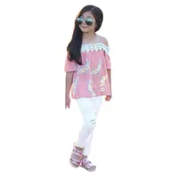 MUQGEW Summer childrens clothing Toddler Baby Girls Off Shoulder Striped Tops+Denim Pants Sets Clothes Outfits Kid's clothes image