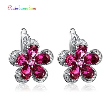 

Rainbamabom 925 Sterling Silver Ruby Gemstone Flower Plant Earrings Hoop Earrings Fine Jewelry Gifts Wholesale Drop Shipping