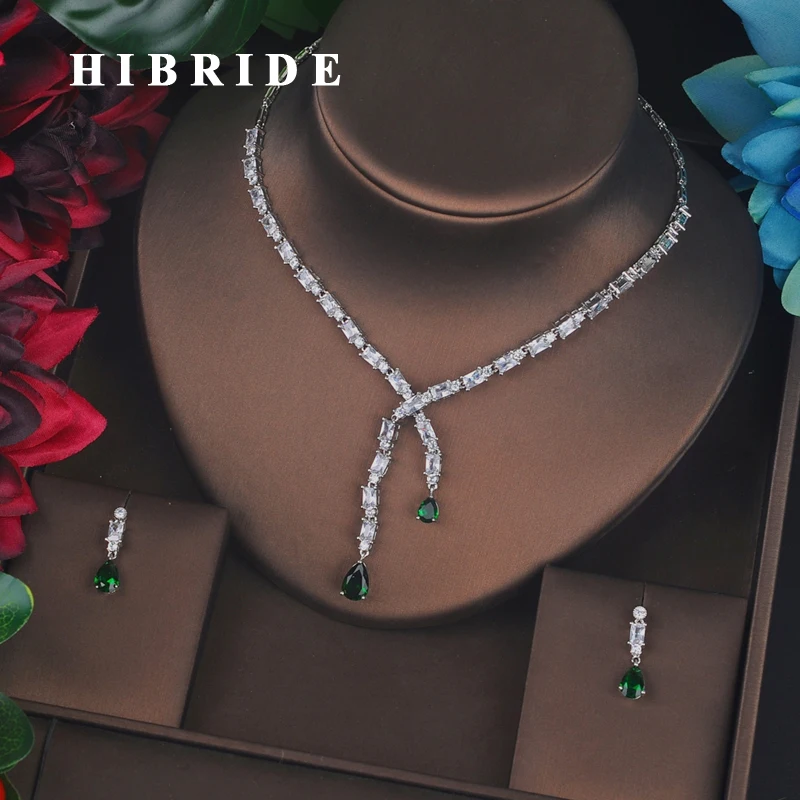 HIBRIDE Luxury Design Green Small Full Cubic Zircon Bridal Jewelry Set Fashion Drop Earring Necklace Wedding Accessories N-687
HIBRIDE Luxury Design Green Small Full Cubic Zircon Bridal Jewelry Set Fashion Drop Earring Necklace Wedding Accessories N-687
