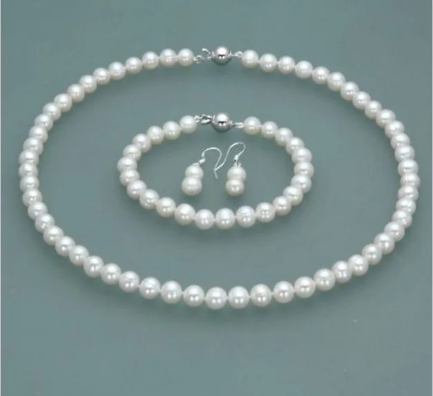 women Jewelry Set 8-9mm White real pearl Choker necklace bracelet dangle earring highlight Natural Freshwater pearl
women Jewelry Set 8-9mm White real pearl Choker necklace bracelet dangle earring highlight Natural Freshwater pearl