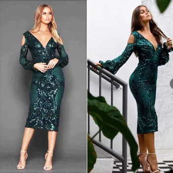 High Quality Sexy Sequined V-Neck Long Sleeve Green Bodycon Dress Evening Party Dress
High Quality Sexy Sequined V-Neck Long Sleeve Green Bodycon Dress Evening Party Dress