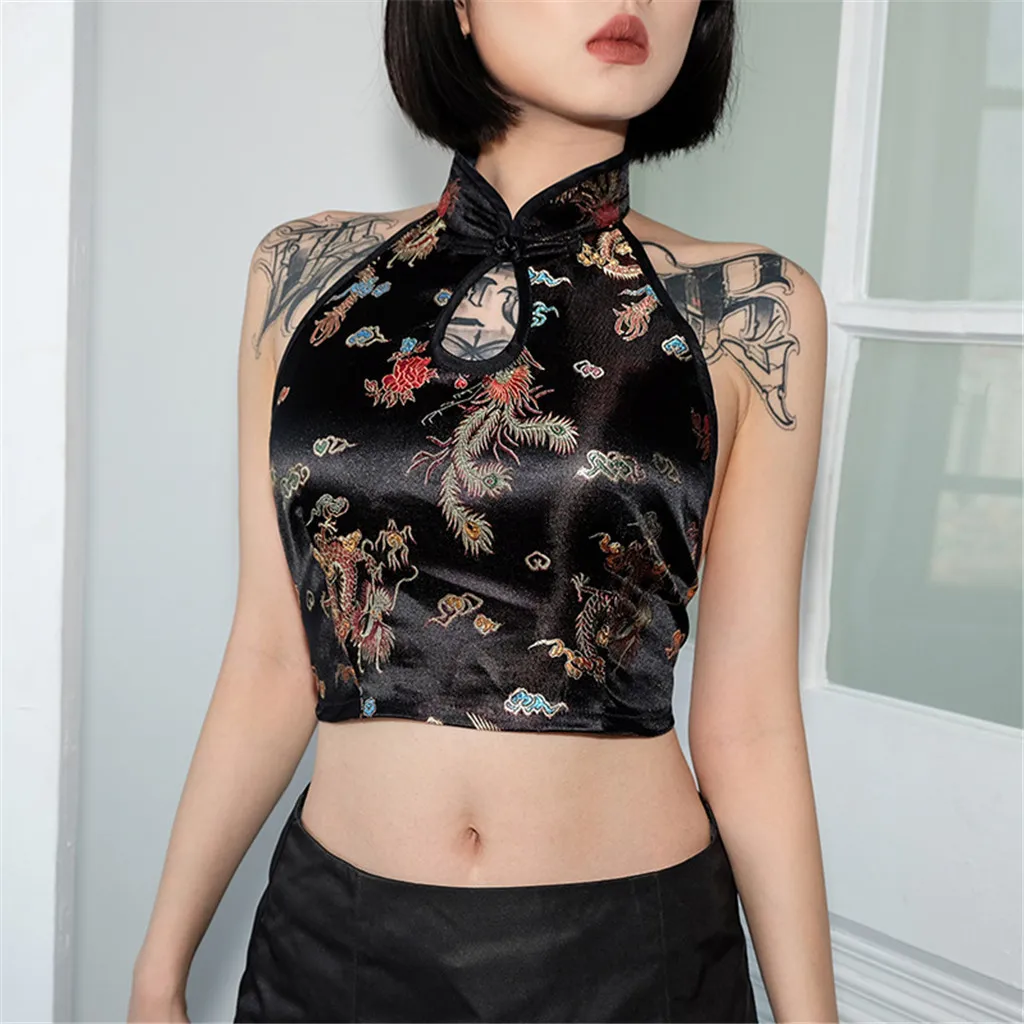 Classic Retro Chinese Cheongsam Tanks Top High Neck Backless Embroidered Crop Top Halter Vest Femme Sexy Apron Dropshipping
Classic Retro Chinese Cheongsam Tanks Top High Neck Backless Embroidered Crop Top Halter Vest Femme Sexy Apron Dropshipping