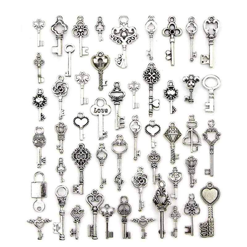 50PCS Mix Antique Silver Plated Key Lock Love Charm Pendants For Diy Bracelet Necklace Accessories Jewelry Making Handmade
50PCS Mix Antique Silver Plated Key Lock Love Charm Pendants For Diy Bracelet Necklace Accessories Jewelry Making Handmade