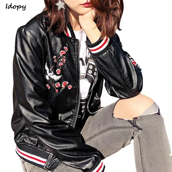 Idopy Women`s Motorcycle Faux Leather Jacket Embroidery Rib Sleeve PU Soft Baseball Bomber Jacket Coat For Female
Idopy Women`s Motorcycle Faux Leather Jacket Embroidery Rib Sleeve PU Soft Baseball Bomber Jacket Coat For Female