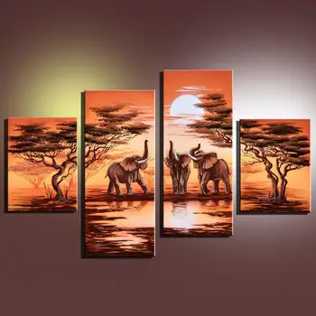 Modern 4 Panel Hand Painted Canvas Oil Paintings African Safari Sunset Landscape Elephant Forest Scenery Wall Pictures No Frame
Modern 4 Panel Hand Painted Canvas Oil Paintings African Safari Sunset Landscape Elephant Forest Scenery Wall Pictures No Frame