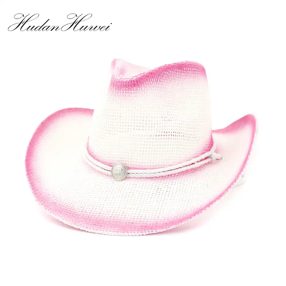 pink straw cowboy hat