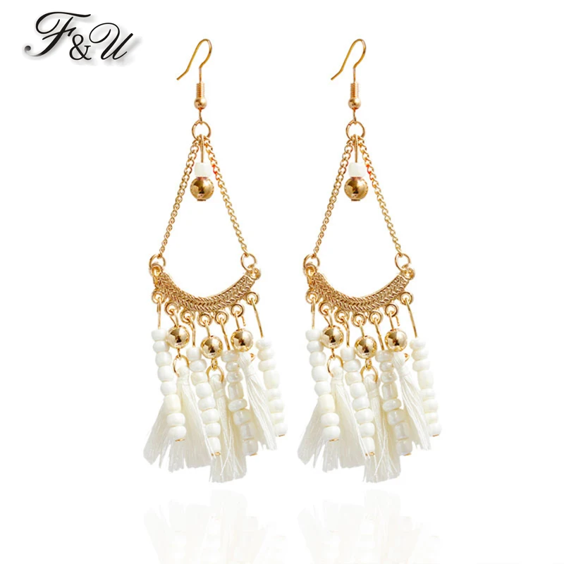 F&U Different Colors of Bohemia Beads Dangle Earrings Leisure Beach Use Pretty Gold Color Tassel Earrings
F&U Different Colors of Bohemia Beads Dangle Earrings Leisure Beach Use Pretty Gold Color Tassel Earrings