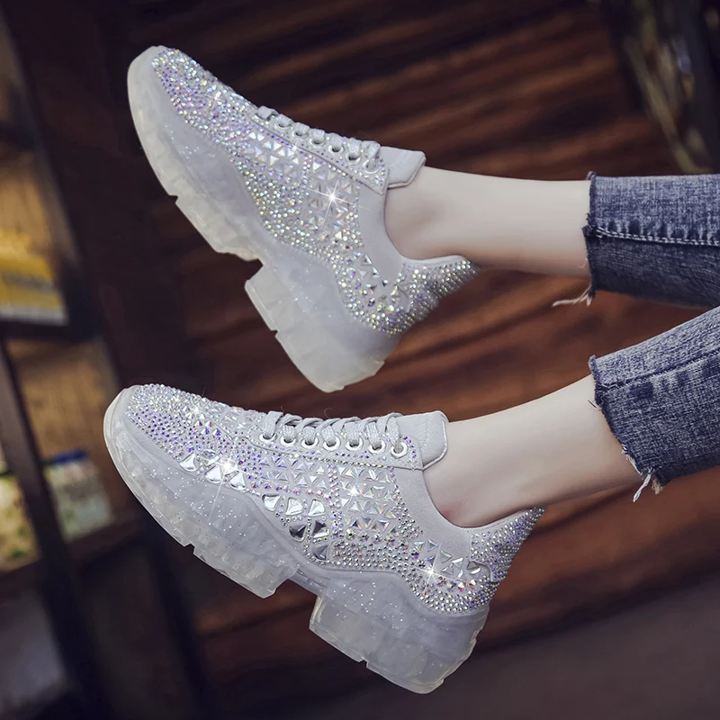 Laser Glitter Women's Chunky Sneakers Fashion Women Platform Shoes Lace Up Pink Vulcanize Shoes Womens Female Trainers Dad Shoes 
Laser Glitter Women's Chunky Sneakers Fashion Women Platform Shoes Lace Up Pink Vulcanize Shoes Womens Female Trainers Dad Shoes