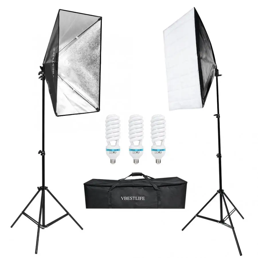 

Photography Continuous Lighting Kits=(2Pcs)50*70cm Softbox Photo Studio Set+(3Pcs)135W Light Bulb+(2Pcs)2m Light Stand+Bags