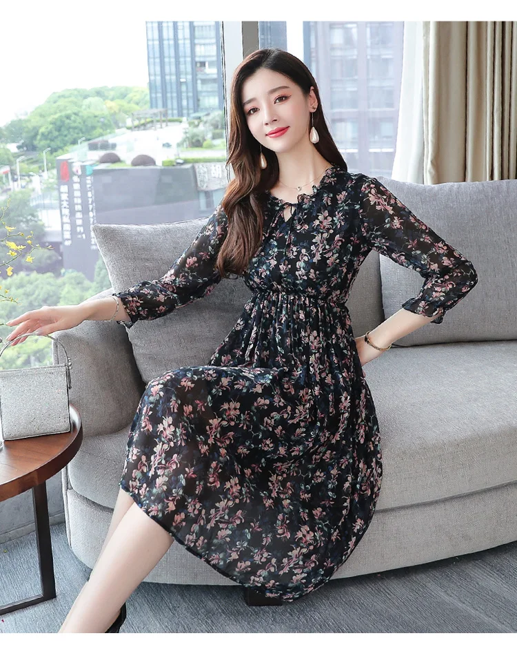 2021 Femal Vintage פרחוני שיפון Midi שמלות סתיו חורף הדפסת ארוך שרוול חוף שמלה אלגנטי נשים Bodycon המפלגה Vestidos 2021 Femal Vintage פרחוני שיפון Midi שמלות סתיו חורף הדפסת ארוך שרוול חוף שמלה אלגנטי נשים Bodycon המפלגה Vestidos
