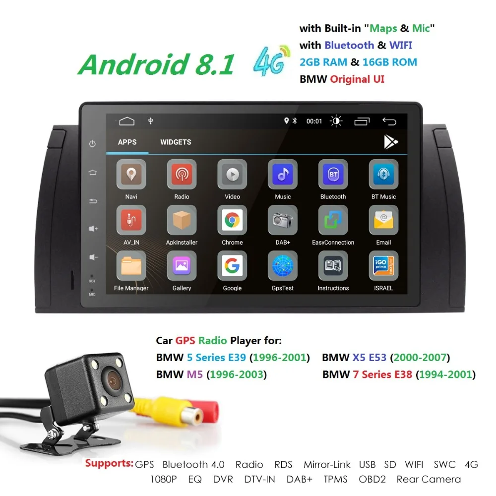 9"Android8.1Car GPS NODVD Radio multimedia for BMW E39 X5 M5 E53 4GWiFi BT GPS 4QuadCore 2G+16G ROM DVR RDS SWC CAM MAP DAB TPMS
9"Android8.1Car GPS NODVD Radio multimedia for BMW E39 X5 M5 E53 4GWiFi BT GPS 4QuadCore 2G+16G ROM DVR RDS SWC CAM MAP DAB TPMS