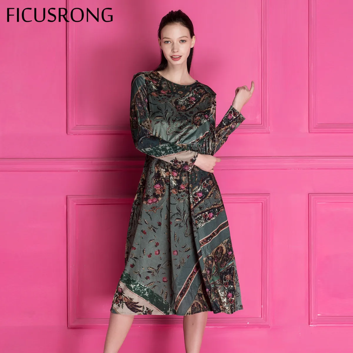 Fashion Velvet Soft Slim Print Dress Women Spring Autumn Long Sleeve Dress Female Vintage Long Party Dress FICUSRONG
Fashion Velvet Soft Slim Print Dress Women Spring Autumn Long Sleeve Dress Female Vintage Long Party Dress FICUSRONG
