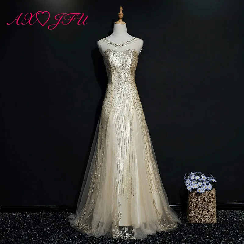 AXJFU Princess golden lace o neck a line evening dress luxury vintage beading crystal flower lace gold powder evening dress
AXJFU Princess golden lace o neck a line evening dress luxury vintage beading crystal flower lace gold powder evening dress