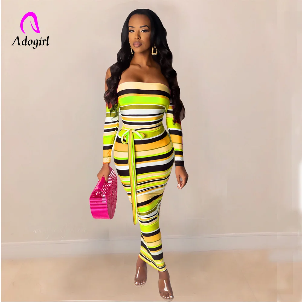 Colorful Elegant Women Sheer Stripe Dress Off Shoulder Casual Long Sleeve Bodycon Autumn Maxi Club Party Dress Bow Tie Vestidos 
Colorful Elegant Women Sheer Stripe Dress Off Shoulder Casual Long Sleeve Bodycon Autumn Maxi Club Party Dress Bow Tie Vestidos
