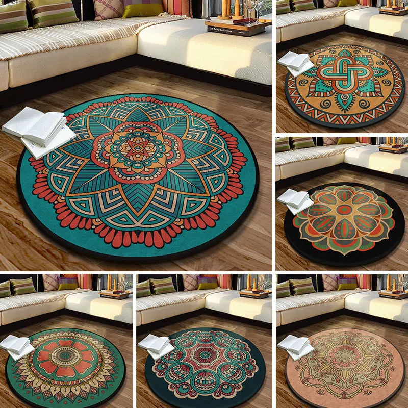 Mandala Pattern Non-slip Door Round Mat Rugs Room Floor Yoga Mat Carpet Bath Mat