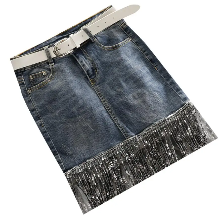 Denim skirt women summer fashion sequins tassel high waist package hip stretch short step jeans skirt plus size
Denim skirt women summer fashion sequins tassel high waist package hip stretch short step jeans skirt plus size