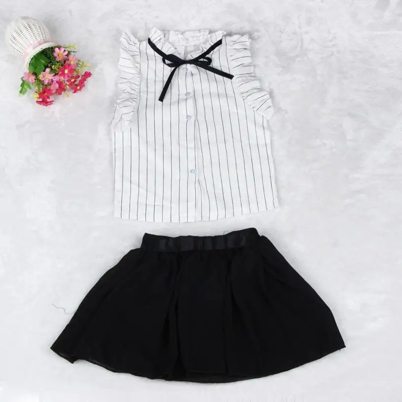 OYMMENEY Girls Sleeveless Stripe Shirt Chiffon Culottes Sets Tulle Skirt Suit