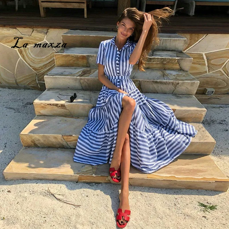 2019 Women Summer Bohemian Beach Casual Dresses Korean Fashion Striped Maxi Dress Plus Size
2019 Women Summer Bohemian Beach Casual Dresses Korean Fashion Striped Maxi Dress Plus Size