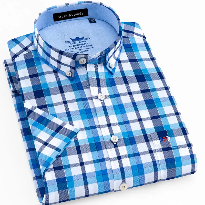 100% Cotton Men Short Sleeve Shirts Fashion New Plaid Style Button-down Collar High Quality Summer Oxford Men Casual Shirts
100% Cotton Men Short Sleeve Shirts Fashion New Plaid Style Button-down Collar High Quality Summer Oxford Men Casual Shirts
