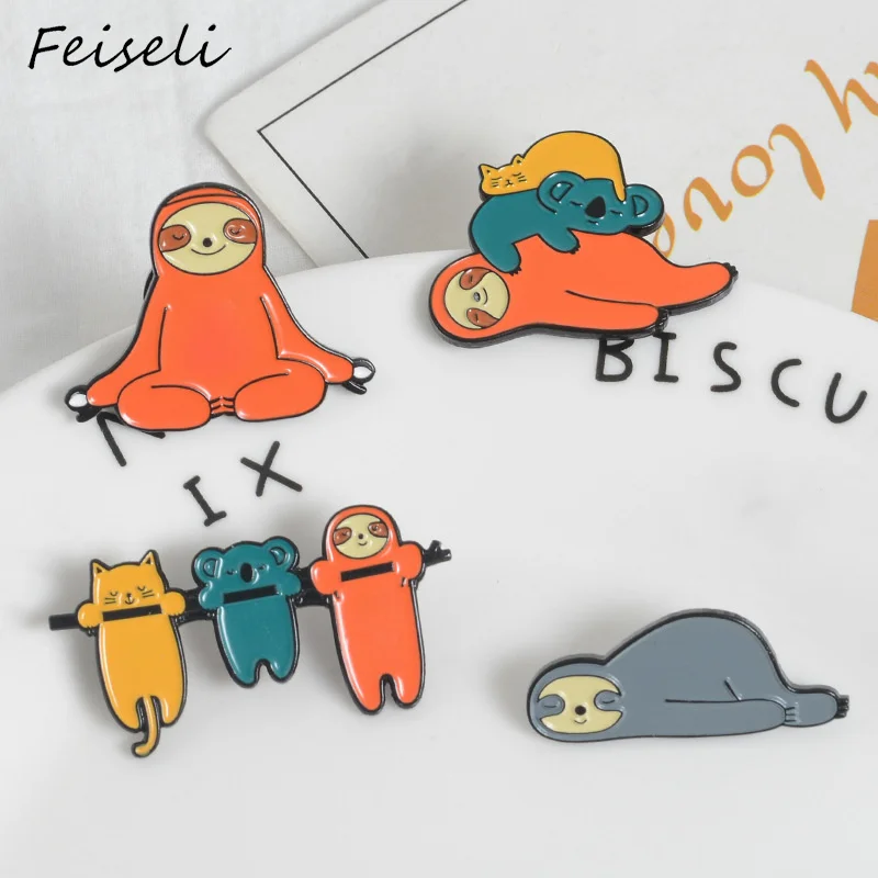 Feiseli Colorful Enamel Cartoon Sloth Koala Brooch For Women Cute Animal Cat Lapel Pin Children School Bag Badge Gift Ornament
Feiseli Colorful Enamel Cartoon Sloth Koala Brooch For Women Cute Animal Cat Lapel Pin Children School Bag Badge Gift Ornament