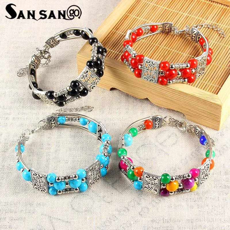 Fashion Ethnic Tibetan Silver Feather Colorful Beads Charms Adjustable Bracelet Bohemian Style Bangle Jewelry For Women
Fashion Ethnic Tibetan Silver Feather Colorful Beads Charms Adjustable Bracelet Bohemian Style Bangle Jewelry For Women