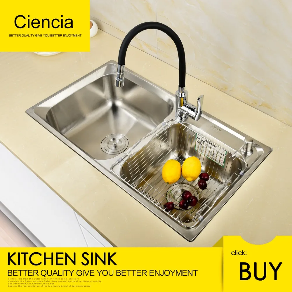 

Free Shipping Ciencia Stainless Steel Brushed Nickel Undermount Double Bowl Kitchen Sink With Faucet For Kitchen