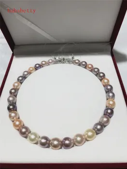 

NEW Natural 11-13mm multicolor Baroque Edison Freshwater Cultured Nuclear Pearl Beautiful necklace Bowknot is clasp 18"