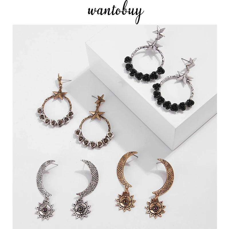 Wantobuy Brand Fashion Antique Earrings Vintage Gold Silver Moon Star Sun Geometric Dangle Charming Drop Earrings for Women 2019
Wantobuy Brand Fashion Antique Earrings Vintage Gold Silver Moon Star Sun Geometric Dangle Charming Drop Earrings for Women 2019