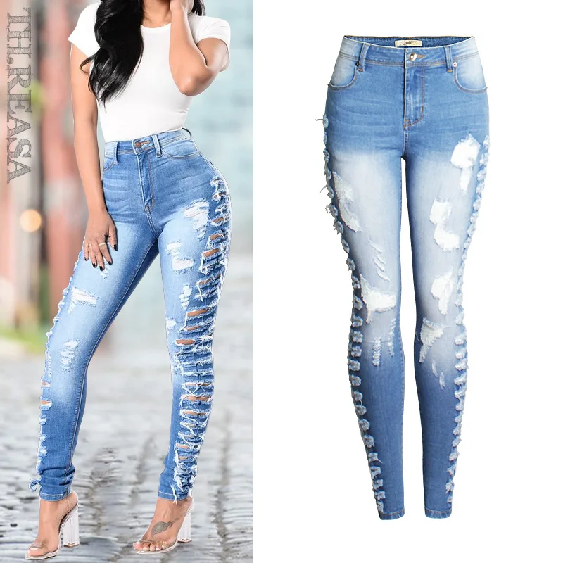 Plus Size Skinny Distressed Jeans Women Stretchy Ripped Jeans Woman