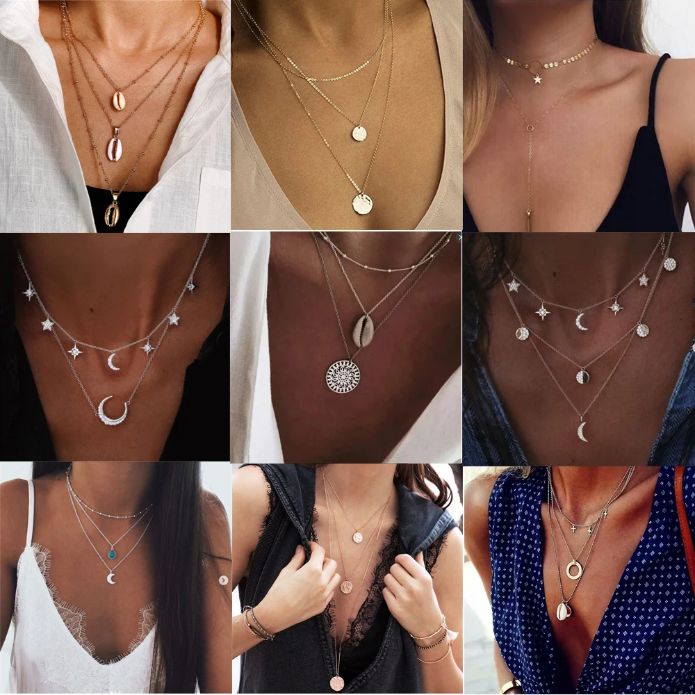 Multilayer Crystal Moon Shell Pattern Coin Pendant Seashell Necklace Choker Necklaces Women Statement Boho Summer Beach Jewelry
Multilayer Crystal Moon Shell Pattern Coin Pendant Seashell Necklace Choker Necklaces Women Statement Boho Summer Beach Jewelry