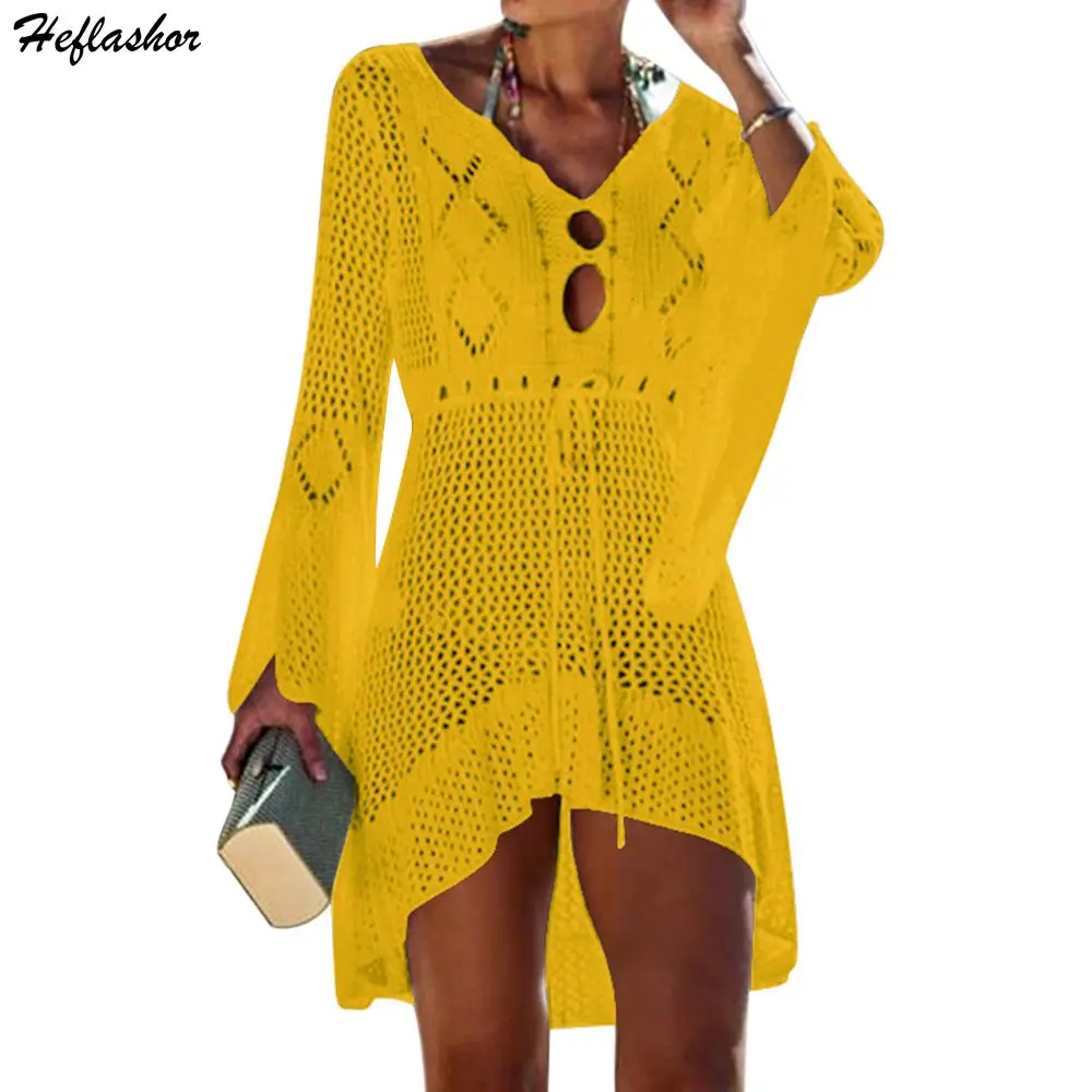 Heflashor 2019 Summer Women Casual Hollow Out Knit Dress Trumpet Sleeve Beach Coast Bikini Sun Protection Clothing Cover Up
Heflashor 2019 Summer Women Casual Hollow Out Knit Dress Trumpet Sleeve Beach Coast Bikini Sun Protection Clothing Cover Up