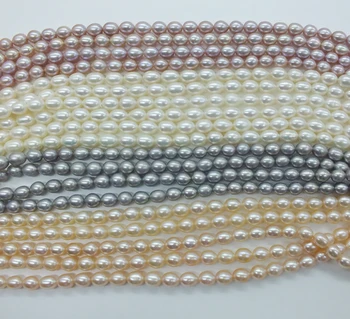 

Wholesale 1PCS AAA 7-8MM High quality. Glossy AAA, Rice shape Freshwater Pearl, Loose Beads 16"