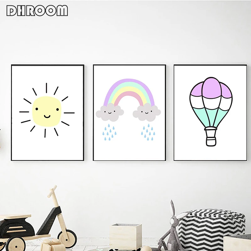 Nursery Wall Art Sun Rainbow Hot Air Balloon Sun Cloud Poster Prints Rainbow Print Canvas Painting Wall Picture Kids Room Decor
Nursery Wall Art Sun Rainbow Hot Air Balloon Sun Cloud Poster Prints Rainbow Print Canvas Painting Wall Picture Kids Room Decor