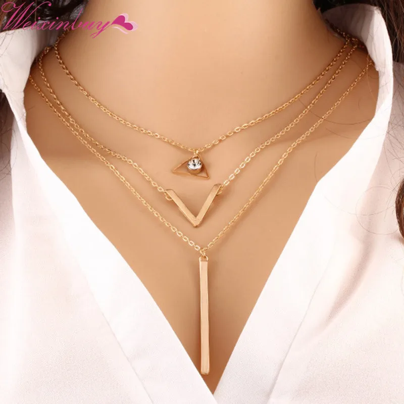 Fashion Elegant Holiday Beach Resort Jewelry Crystal Triangle U Shape Chains Necklace 3 multi layer Necklace Charm Bar Gift YF1
Fashion Elegant Holiday Beach Resort Jewelry Crystal Triangle U Shape Chains Necklace 3 multi layer Necklace Charm Bar Gift YF1