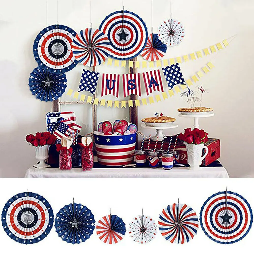 6 шт./компл. веер с флажками на День независимости в американском стиле украшение