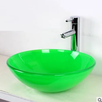 Toughened Glass Washbasin Bathroom Art Bathroom Washbasin Glass Sink green color round tempered glass sink LO629319