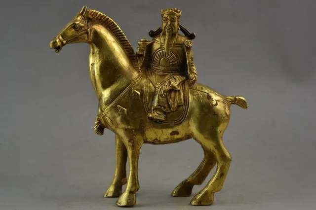 

decoration bronze factory Pure Brass Antique Elaborate Old Brass Horse Carry God Of Wealth Immediately Get Rich Lucky Statue
