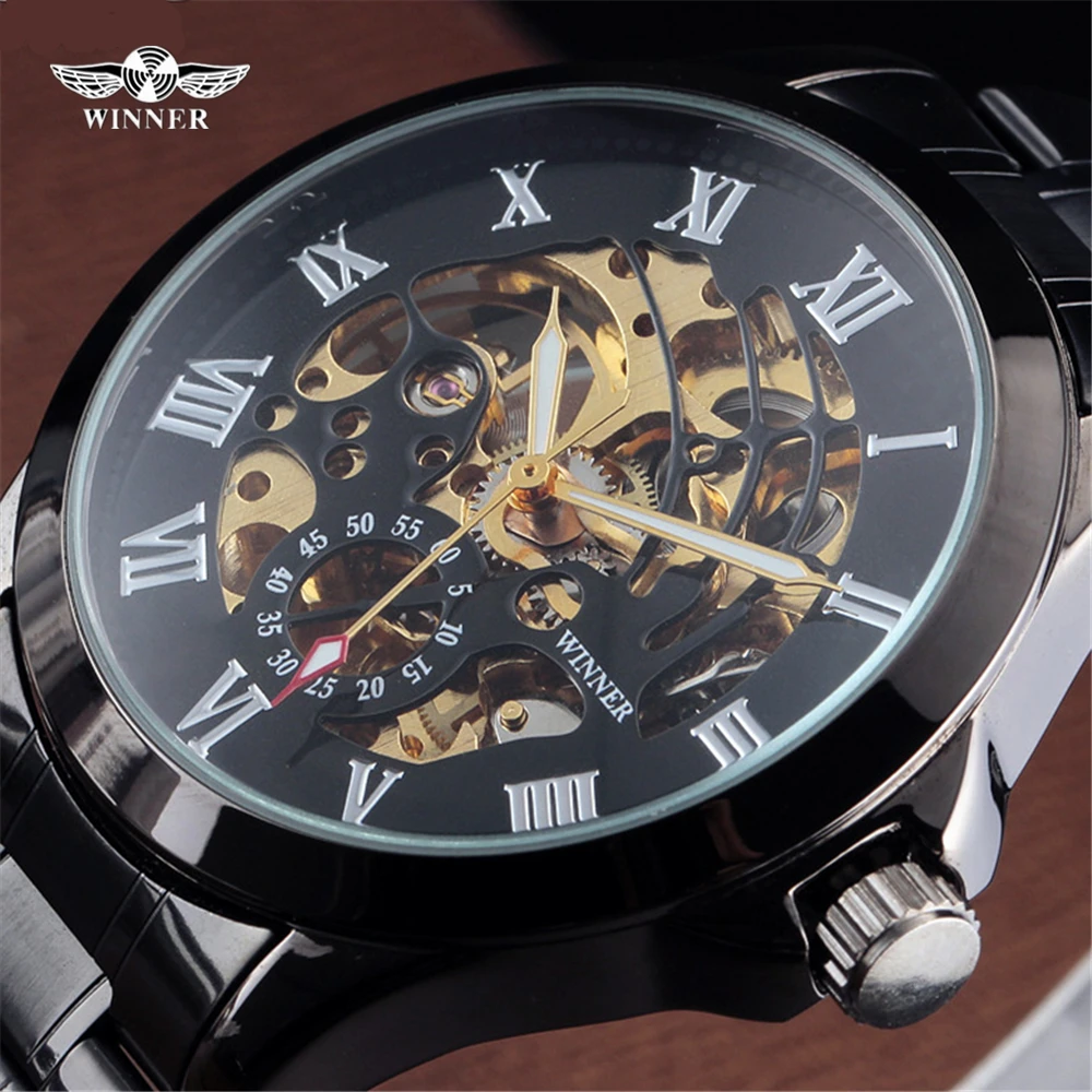2016 Brand WINNER Watch Luxury Fashion Vintage Steel Stainless Clock Black Roman Dial Mechanical Skeleton Wristwatch For Men
2016 Brand WINNER Watch Luxury Fashion Vintage Steel Stainless Clock Black Roman Dial Mechanical Skeleton Wristwatch For Men