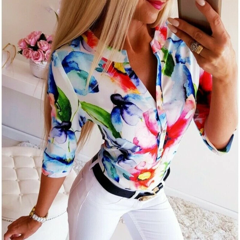 Bohemian Print T Shirt Women Three Quarter Sleeve Loose TShirt Women Floral V Neck T-Shirts OL Workwear Casual Shirt Women
Bohemian Print T Shirt Women Three Quarter Sleeve Loose TShirt Women Floral V Neck T-Shirts OL Workwear Casual Shirt Women